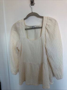 Madewell Cream Gauze Peplum Long-Sleeve Top Dress
